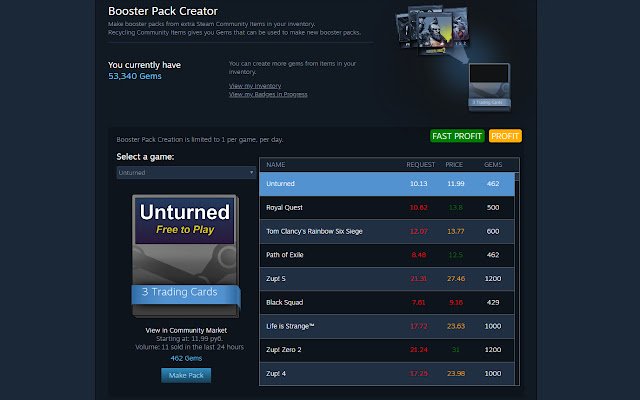 Steam Booster packs Creator Helper from Chrome web store to be run with OffiDocs Chromium online